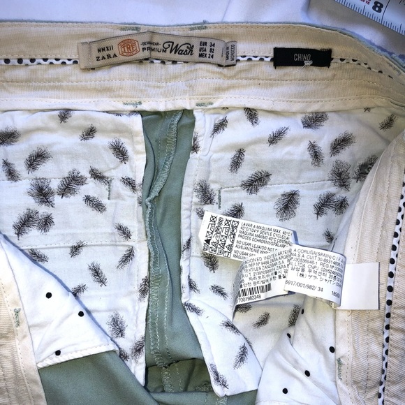 ZARA Premium Denim Wash Sage Green Joggers Ankle Cuffs Size 2 Fit Larger Chino - Picture 15 of 17